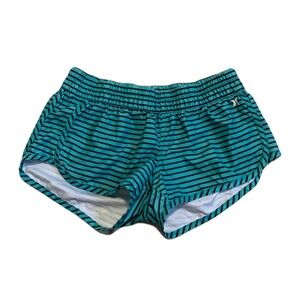 💜 Hurley Teal & Black Striped Board Shorts / Swim Shorts, Size S